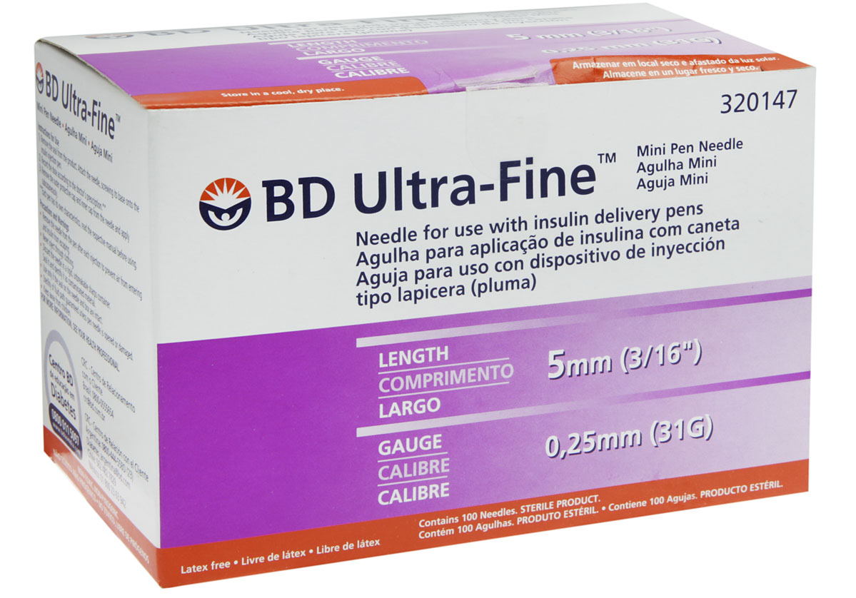 Agulha para Caneta Aplicadora de Insulina BD Ultra-Fine 5mm com 100 unidades Menor preço em Agulha para Caneta Aplicadora de Insulina BD Ultra-Fine 5mm com 100 unidades