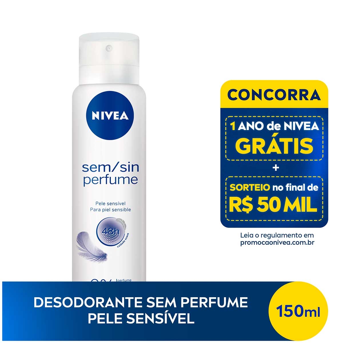 Desodorante Nivea Sem Perfume Pele Sensível Aerosol Antitraspirante com 150ml