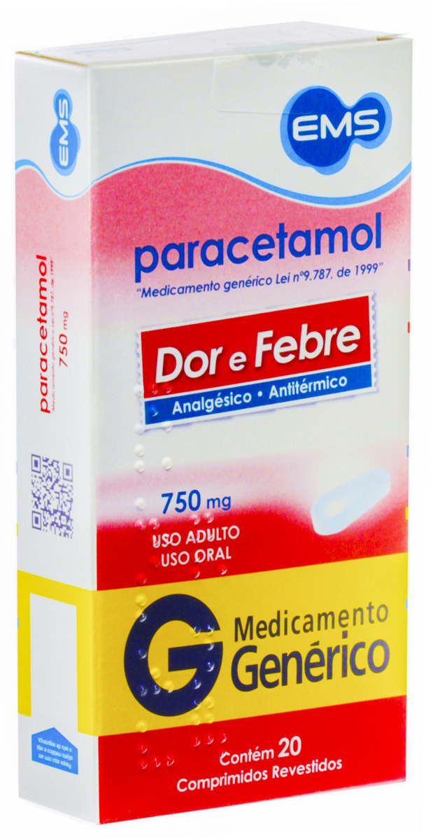Paracetamol 750mg com 20 Comprimidos EMS | Drogasil