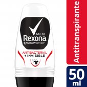 Desodorante Rexona Men Antibacterial + Invisible Roll-On Antitranspirante com 50ml