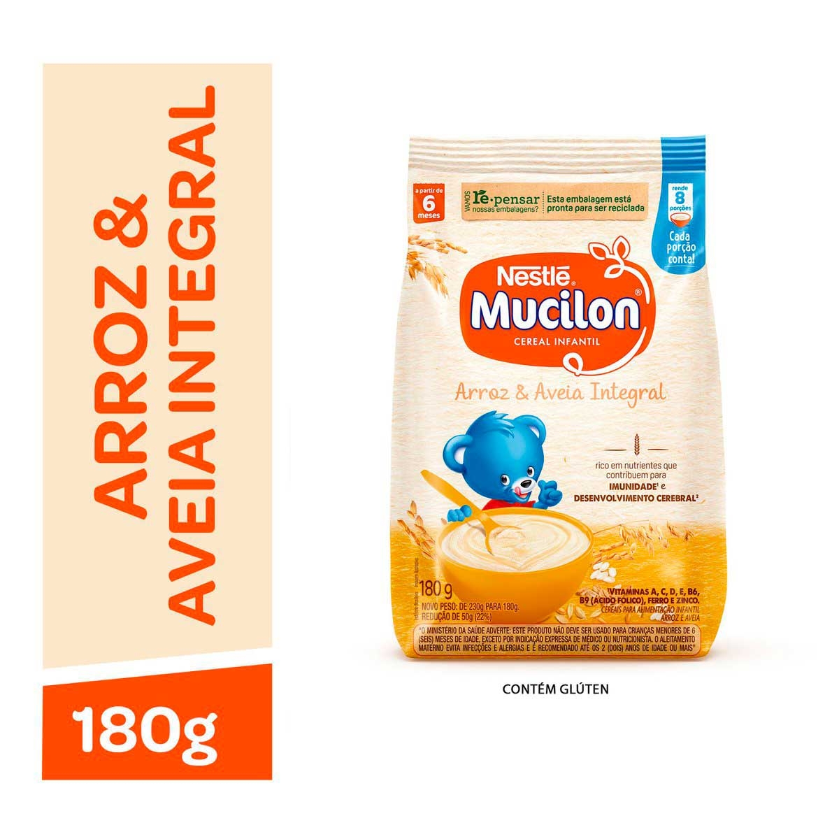 Cereal Infantil Nestlé Mucilon Arroz e Aveia Integral Sachê 180g