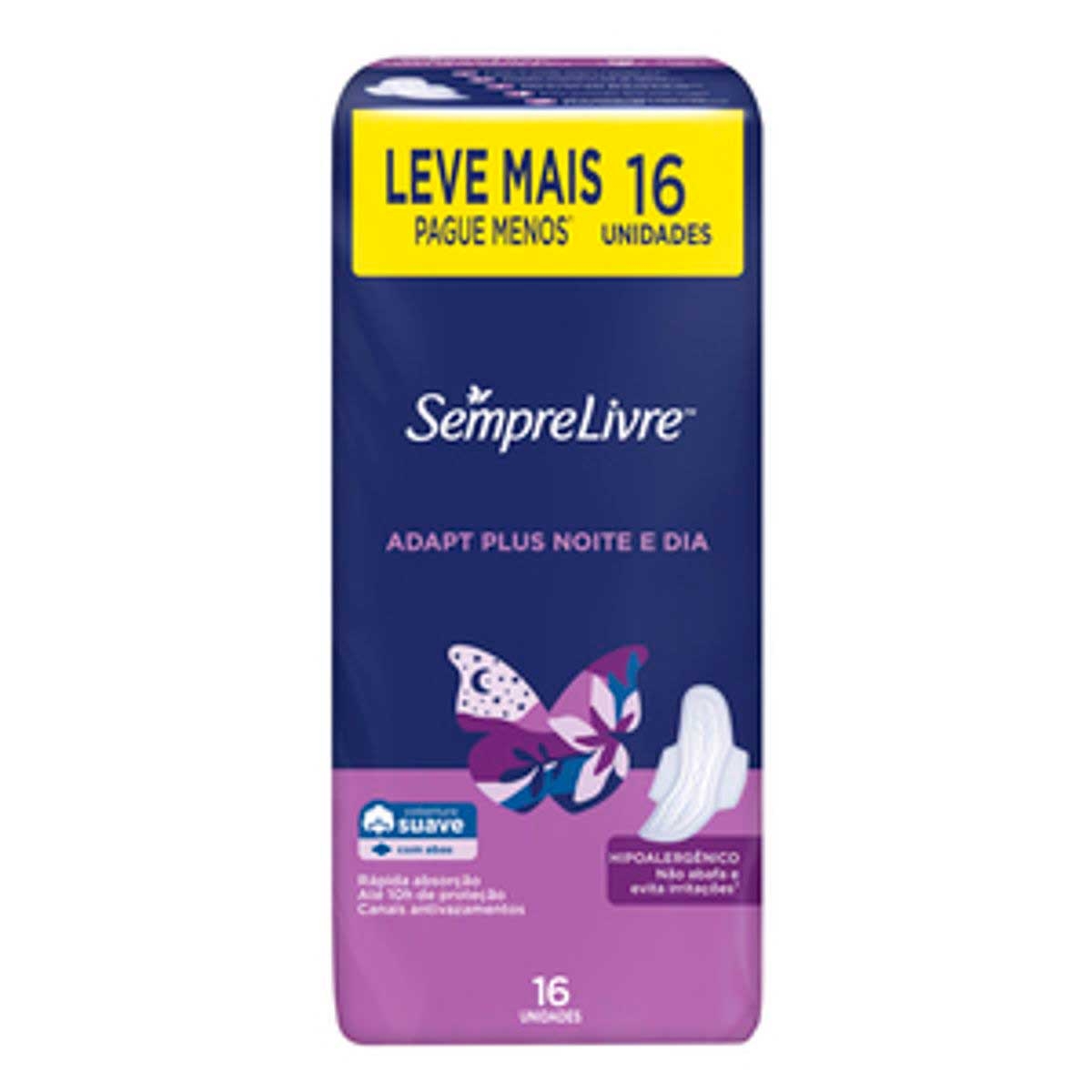Absorvente Sempre Livre Adapt Plus Noite e Dia Suave Com Abas com 16 unidades Menor preço em Absorvente Sempre Livre Adapt Plus Noite e Dia Suave Com Abas com 16 unidades