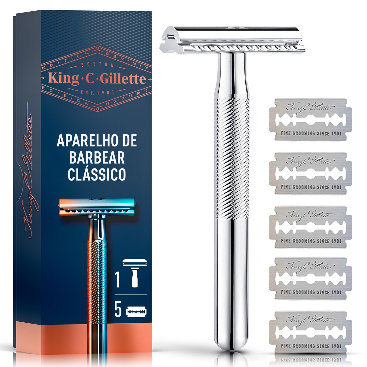 Barbeador King C. Gillette Duplo Fio + 5 Lâminas Menor preço em Barbeador King C. Gillette Duplo Fio + 5 Lâminas