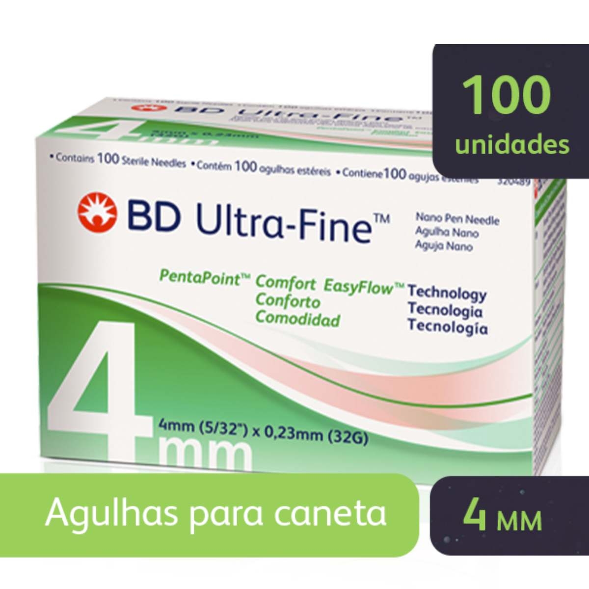 Agulha para Caneta Aplicadora de Insulina BD Ultra-Fine Nano 4mm - 100 unidades Menor preço em Agulha para Caneta Aplicadora de Insulina BD Ultra-Fine Nano 4mm - 100 unidades