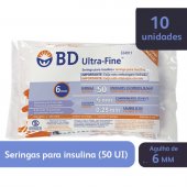 Seringa de Insulina BD Ultra-Fine 6mm 50UI com 10 unidades