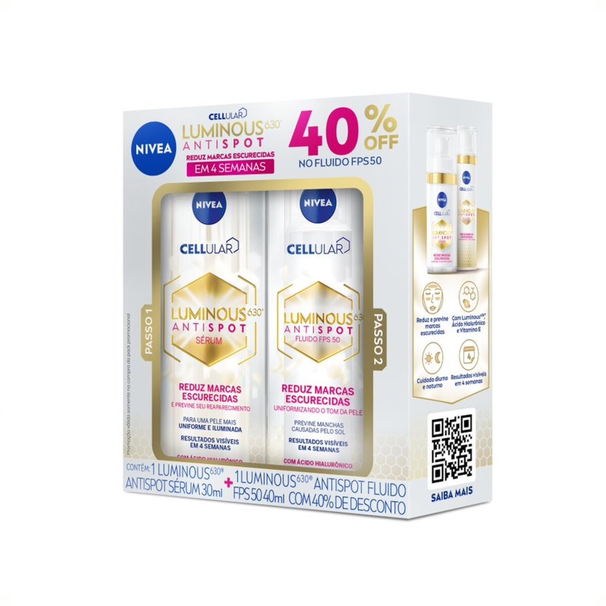 Kit Nivea Cellular Luminous Antispot Sérum 30ml + Fluido FPS 50 40ml Menor preço em Kit Nivea Cellular Luminous Antispot Sérum 30ml + Fluido FPS 50 40ml