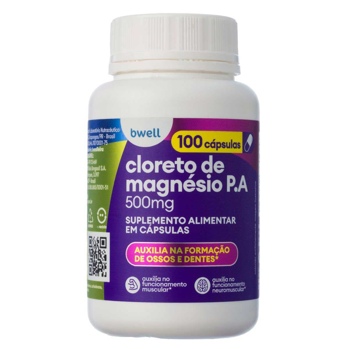 Cloreto de Magnésio P.A 500mg bwell 100 cápsulas