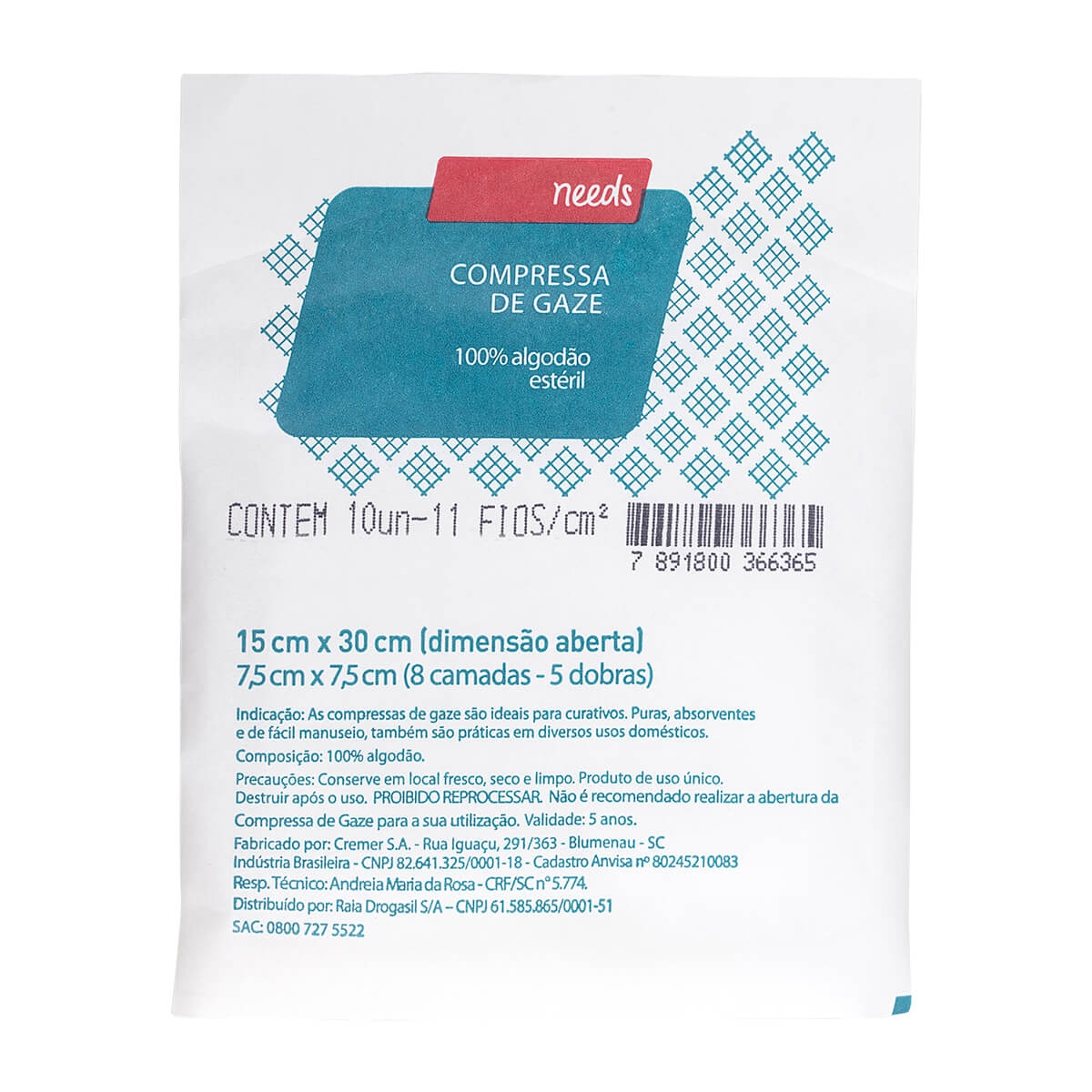 Compressa de Gaze Estéril Needs 10 unidades