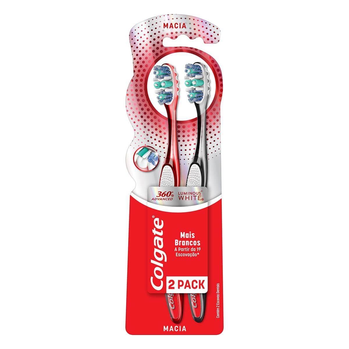 Escova Dental Colgate 360º Luminous White com 2 Unidades Menor preço em Escova Dental Colgate 360º Luminous White com 2 Unidades