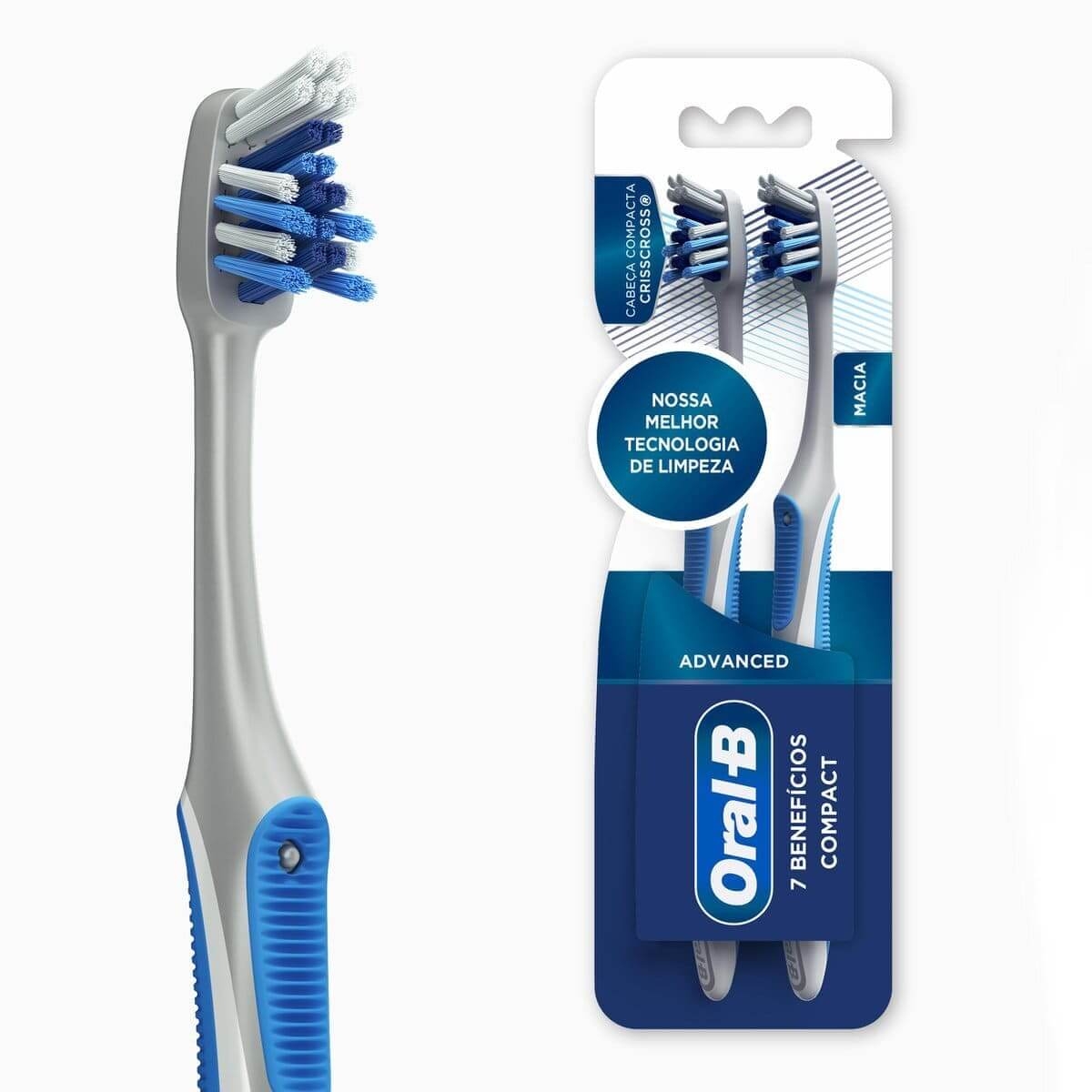 ORAL B ESCOVA DENTAL COMPACTA 100% ADVANCED 2 UNIDADES Menor preço em ORAL B ESCOVA DENTAL COMPACTA 100% ADVANCED 2 UNIDADES