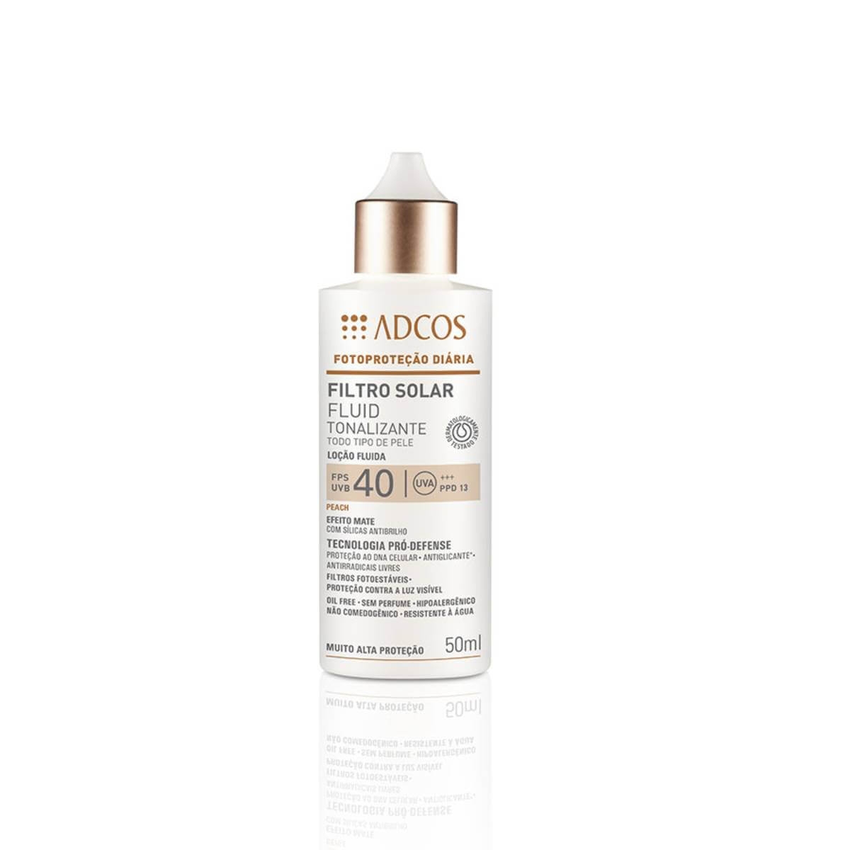 Protetor Solar Facial Adcos Fotoproteção Fluido Tonalizante Peach FPS 40 50ml