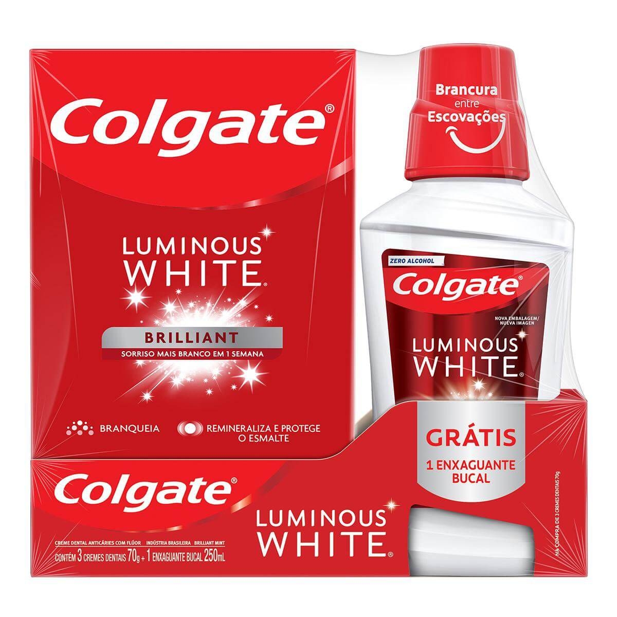 Kit Colgate Luminous White Brilliant Mint com 3 pastas de dente de 70g + 1 enxaguante bucal de 250ml é ruim? Kit Colgate Luminous White Brilliant Mint com 3 pastas de dente de 70g + 1 enxaguante bucal de 250ml é boa?