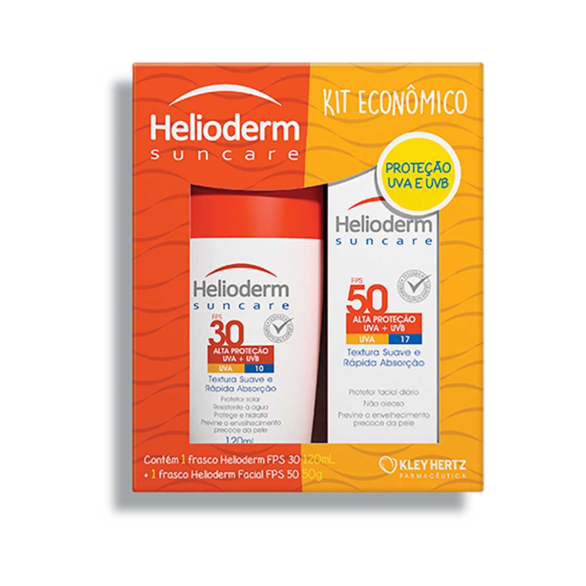 Kit Helioderm Suncare Protetor Solar Corporal FPS30 com 120ml + Protetor Facial FPS50 com 50g Menor preço em Kit Helioderm Suncare Protetor Solar Corporal FPS30 com 120ml + Protetor Facial FPS50 com 50g