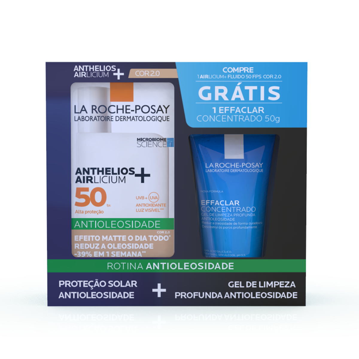 Kit La Roche-Posay Protetor Solar Anthelios Airlicium+ FPS 50 Cor 2.0 40g + Gel de Limpeza Facial Effaclar Concentrado 50g Menor preço em Kit La Roche-Posay Protetor Solar Anthelios Airlicium+ FPS 50 Cor 2.0 40g + Gel de Limpeza Facial Effaclar Concentrado 50g