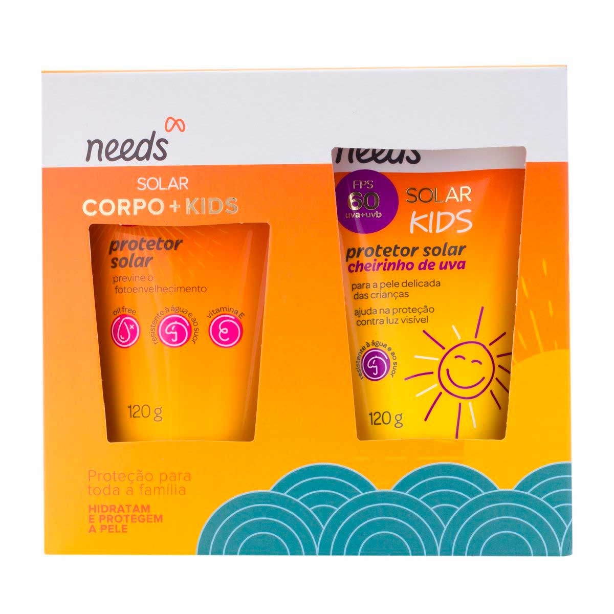 Kit Needs Protetor Solar Corporal Adulto FPS 30 + Kids FPS 60 com 120g cada