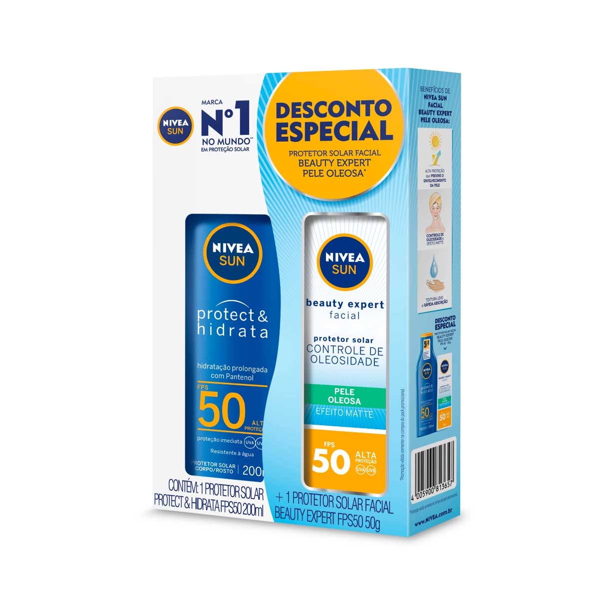 Kit Nivea Sun Protetor Solar Protect & Hidrata FPS50 + Protetor Solar Facial Beauty Expert FPS50 Menor preço em Kit Nivea Sun Protetor Solar Protect & Hidrata FPS50 + Protetor Solar Facial Beauty Expert FPS50