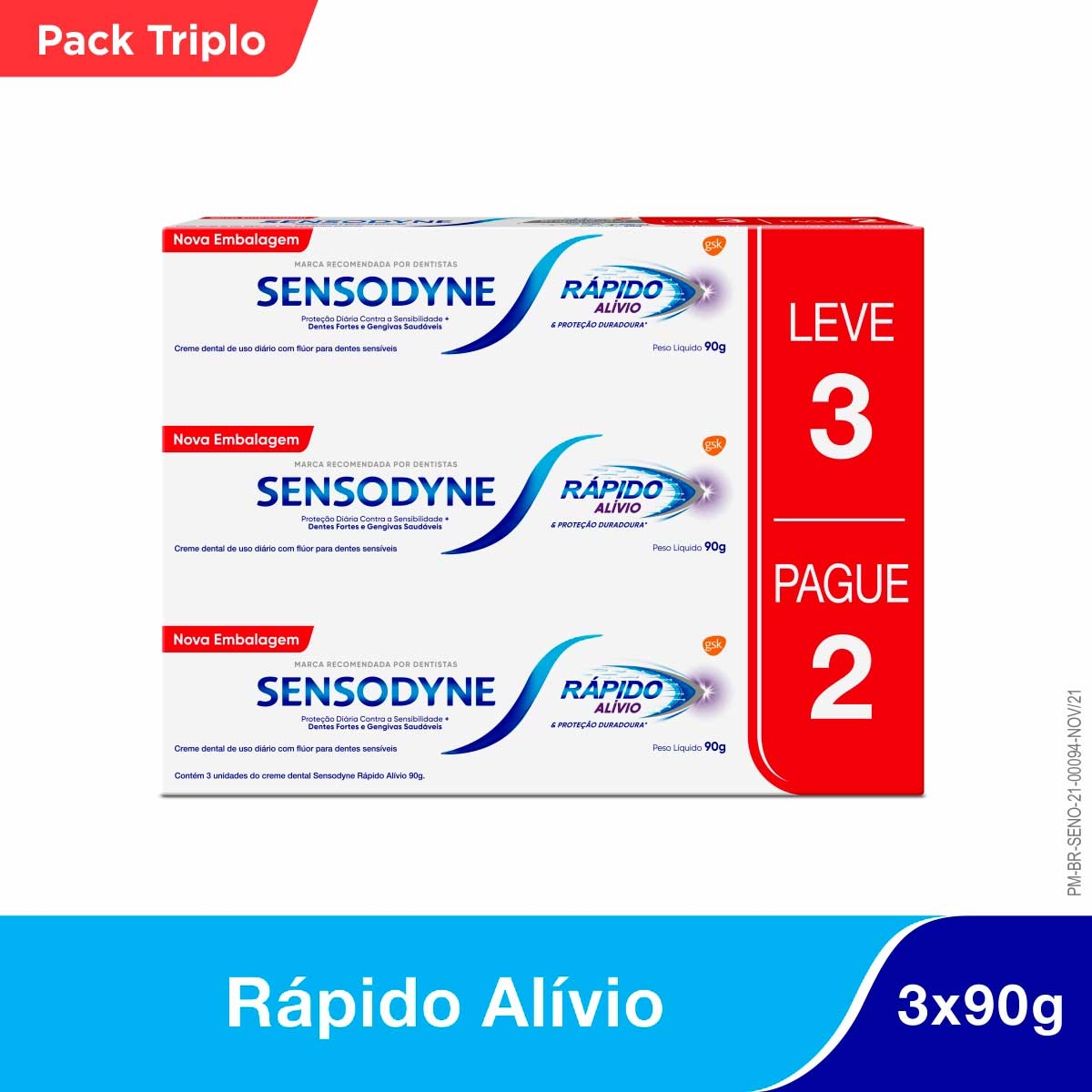 Kit Pasta de Dente Sensodyne Rápido Alívio para Dentes Sensíveis com 3 unidades