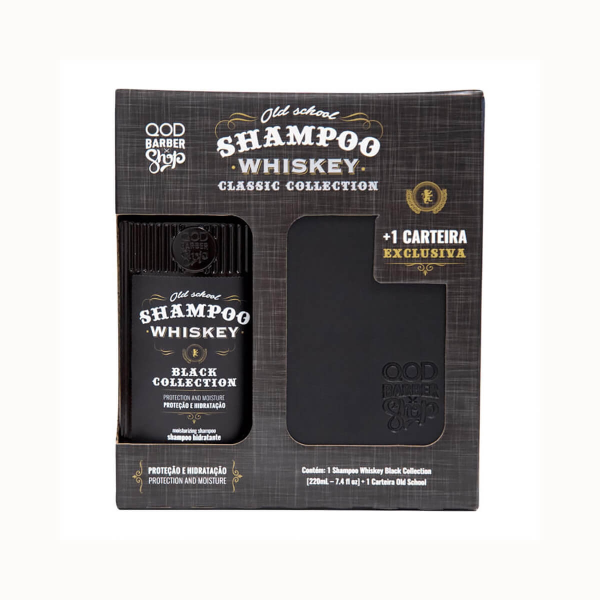 Kit Shampoo QOD Barber Shop Whiskey Black Collection + Carteira Exclusiva Old School Menor preço em Kit Shampoo QOD Barber Shop Whiskey Black Collection + Carteira Exclusiva Old School