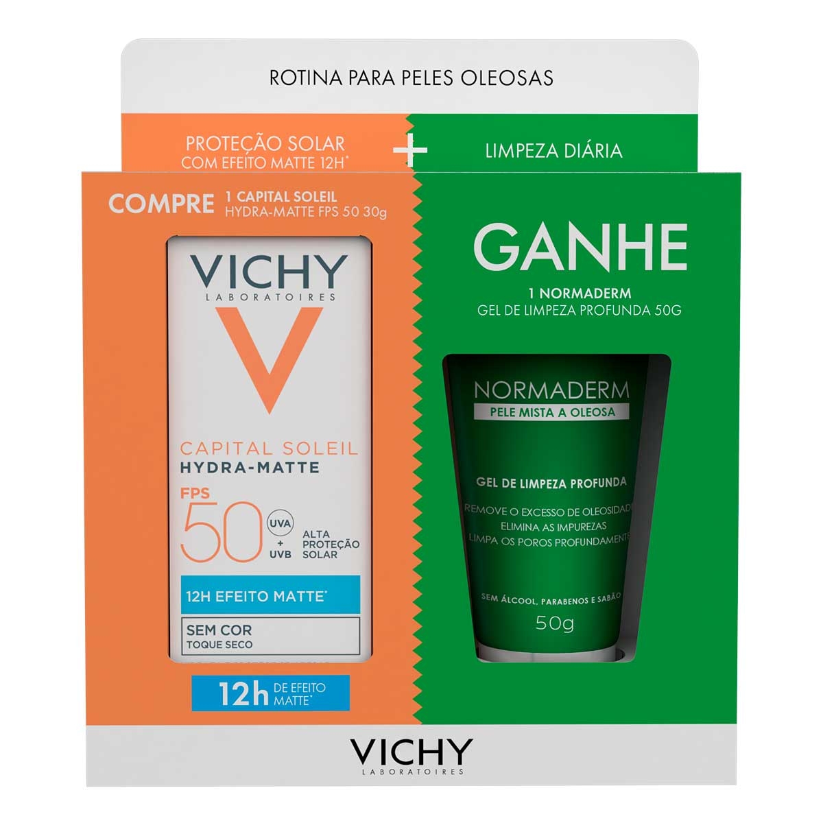 Kit Vichy Protetor Solar Facial Capital Soleil Hydra-Matte Sem Cor FPS 50 30g + Gel de Limpeza Facial Normaderm 50g Menor preço em Kit Vichy Protetor Solar Facial Capital Soleil Hydra-Matte Sem Cor FPS 50 30g + Gel de Limpeza Facial Normaderm 50g