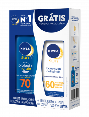 Kit Nivea Protetor Solar Corporal Sun Protect & Hidrata FPS 70 com 200ml + Protetor Solar Facial Antissinais FPS 60 com 50ml