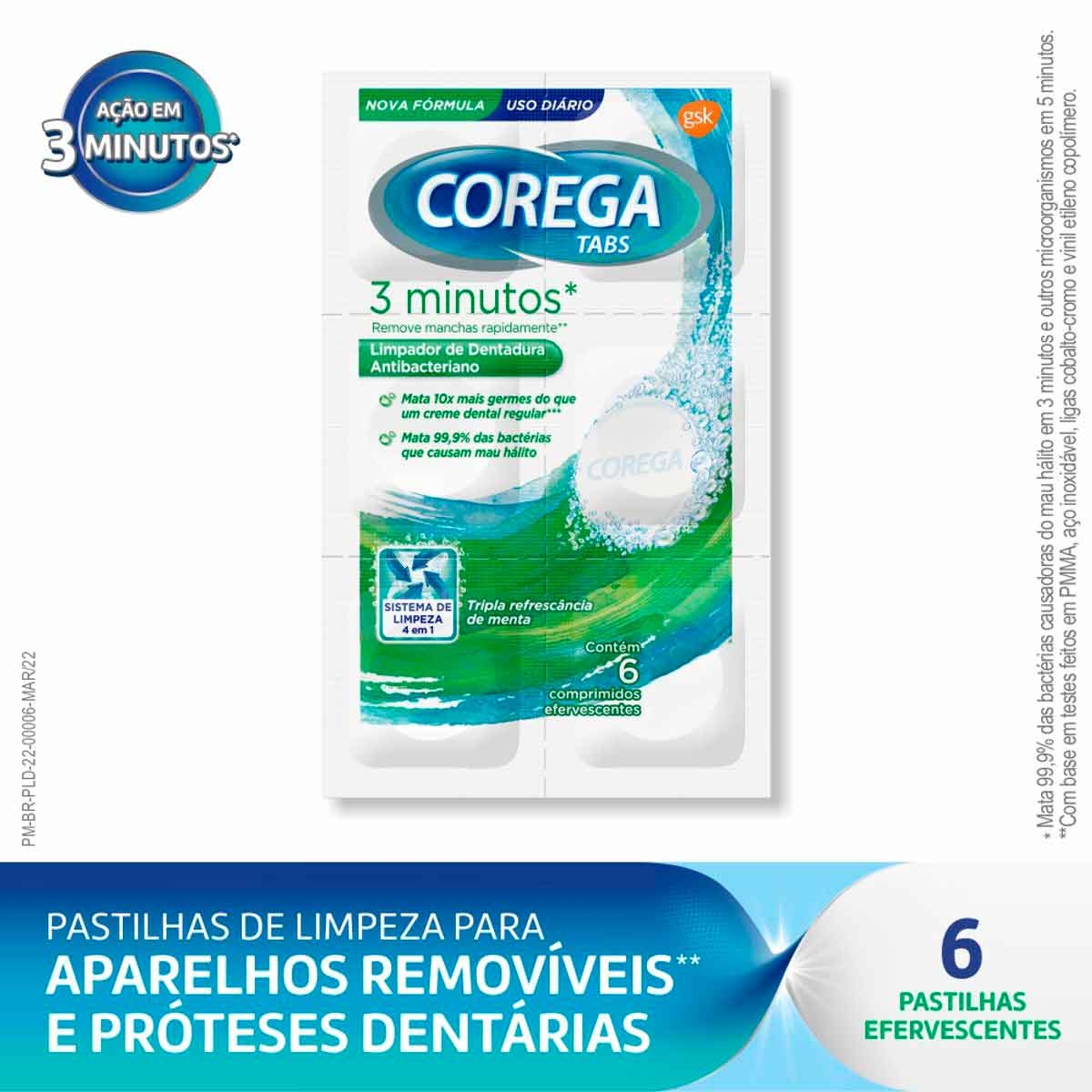 Limpador De Dentadura Corega Tabs Com 6 Comprimidos Efervescentes Em ...