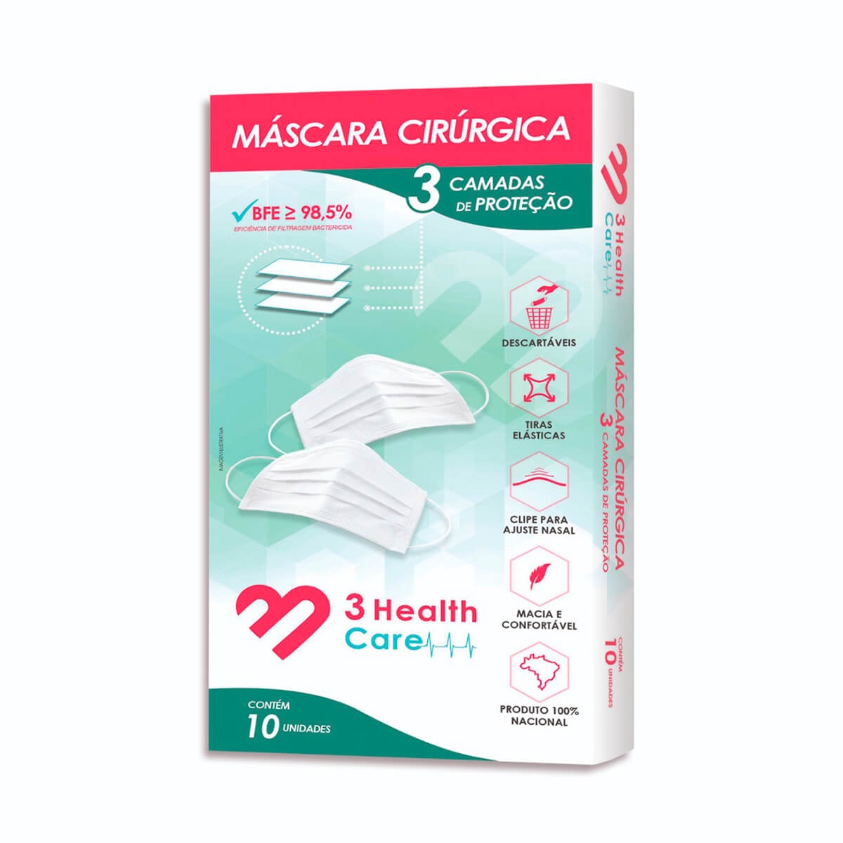 Máscara Cirúrgica 3 Health Care com 10 unidades Menor preço em Máscara Cirúrgica 3 Health Care com 10 unidades