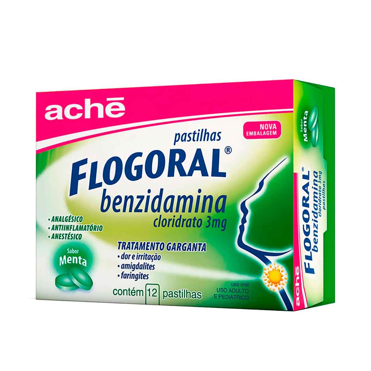 Pastilha Flogoral Sabor Menta 12 unidades
