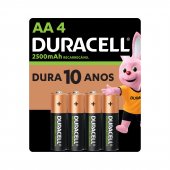 Pilha Alcalina Duracell Recarregável AA com 4 unidades