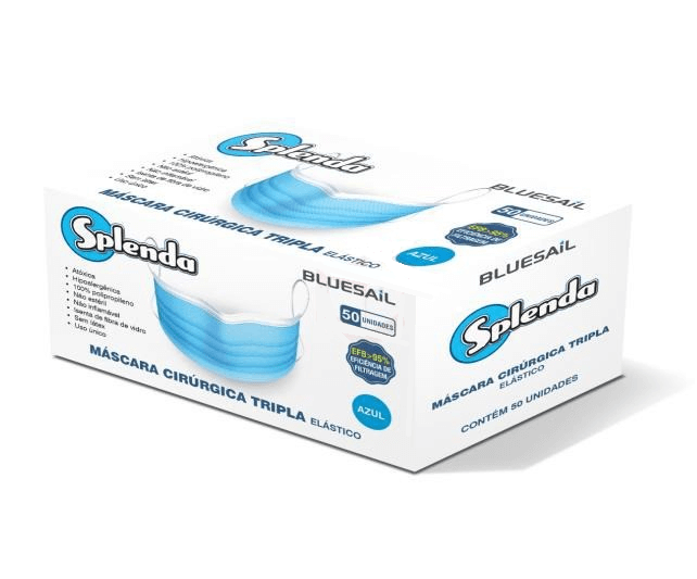 Máscara Descartável Tripla Proteção Azul com Elástico e Clip Nasal - Cx 50un - Blue Sail Menor preço em Máscara Descartável Tripla Proteção Azul com Elástico e Clip Nasal - Cx 50un - Blue Sail