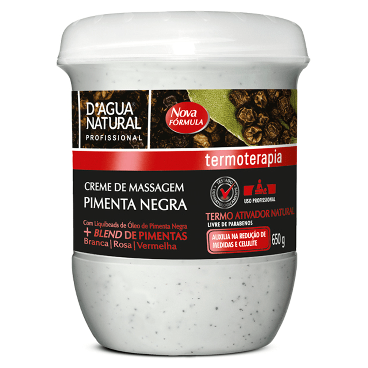 Creme de Massagem Pimenta Negra D'agua Natural - 650g Menor preço em Creme de Massagem Pimenta Negra D'agua Natural - 650g