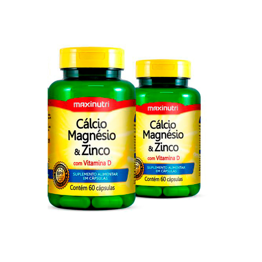 Kit 2x Cálcio Magnésio e Zinco 60Cáps - Maxinutri Menor preço em Kit 2x Cálcio Magnésio e Zinco 60Cáps - Maxinutri