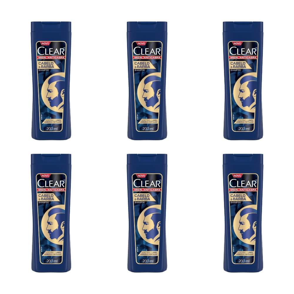 Clear Men Shampoo Anticaspa Cabelo E Barba 200ml (kit C/06) Menor preço em Clear Men Shampoo Anticaspa Cabelo E Barba 200ml (kit C/06)