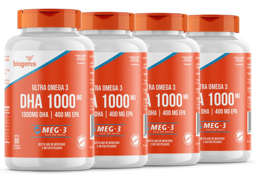 4x Ultra Omega 3 Dha 1000mg -Epa 400mg Mag-3 60cps Biogens - Sem sabor Menor preço em 4x Ultra Omega 3 Dha 1000mg -Epa 400mg Mag-3 60cps Biogens - Sem sabor