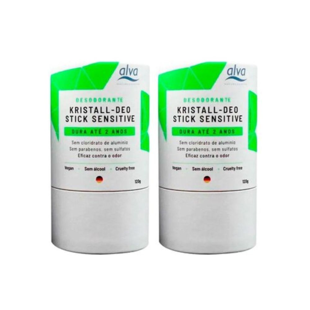 Kit 2 Desodorante de Pedra Stick Kristall Sensitive com Embalagem Biodegrádavel 120g - Alva Menor preço em Kit 2 Desodorante de Pedra Stick Kristall Sensitive com Embalagem Biodegrádavel 120g - Alva