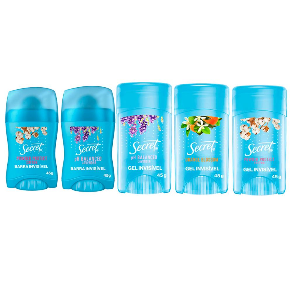 KIT DESODORANTE SECRET LINHA COMPLETA 5 FRAGRâNCIAS Menor preço em KIT DESODORANTE SECRET LINHA COMPLETA 5 FRAGRâNCIAS