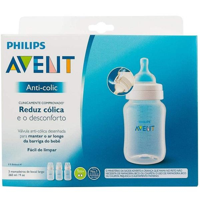 KIT 3 MAMADEIRAS ANTI-COLIC CLASSICA 260ML PHILIPS AVENT SCF813/37 Menor preço em KIT 3 MAMADEIRAS ANTI-COLIC CLASSICA 260ML PHILIPS AVENT SCF813/37