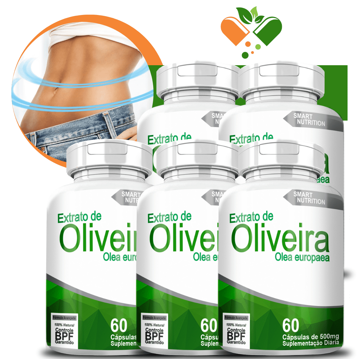 KIT COM 5 POTES OLIVEIRA EXTRATO 500MG 60 CáPSULAS