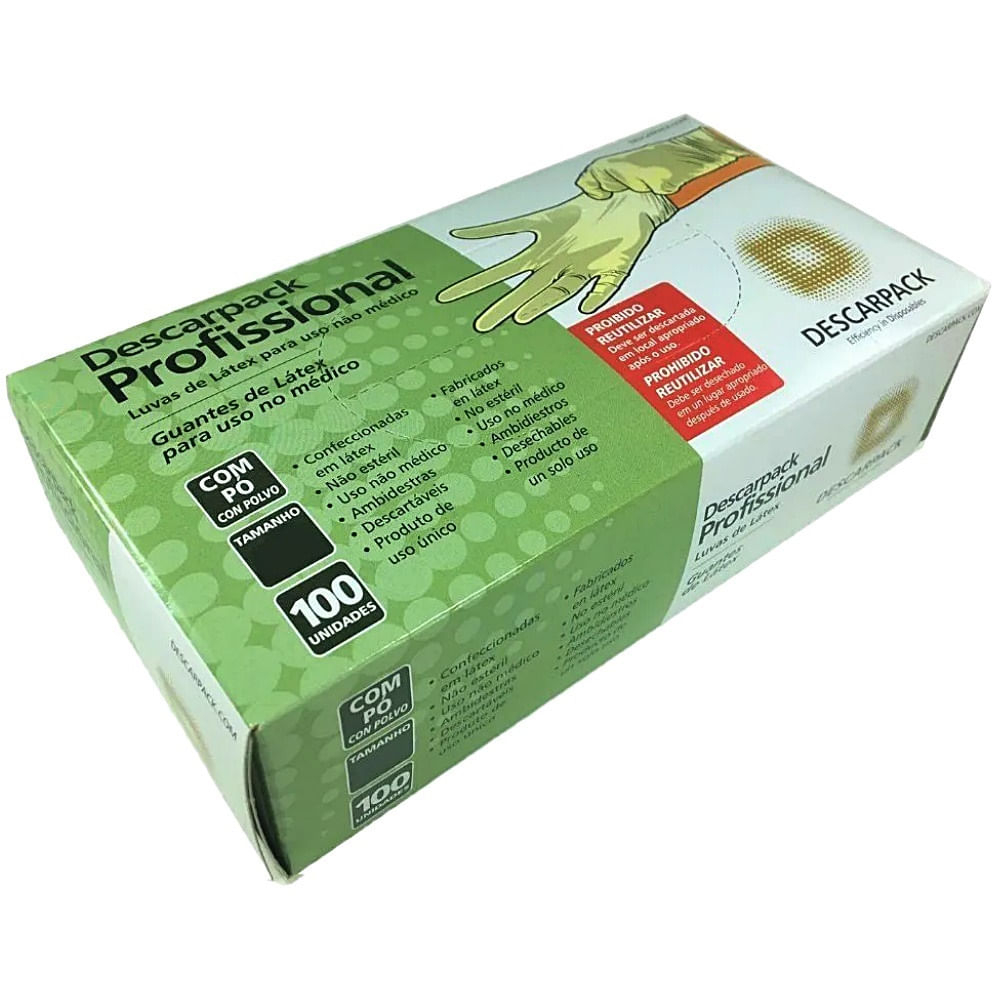 LUVA DE LáTEX PROFISSIONAL DESCARPACK COM Pó TAM M - 100 LUVAS