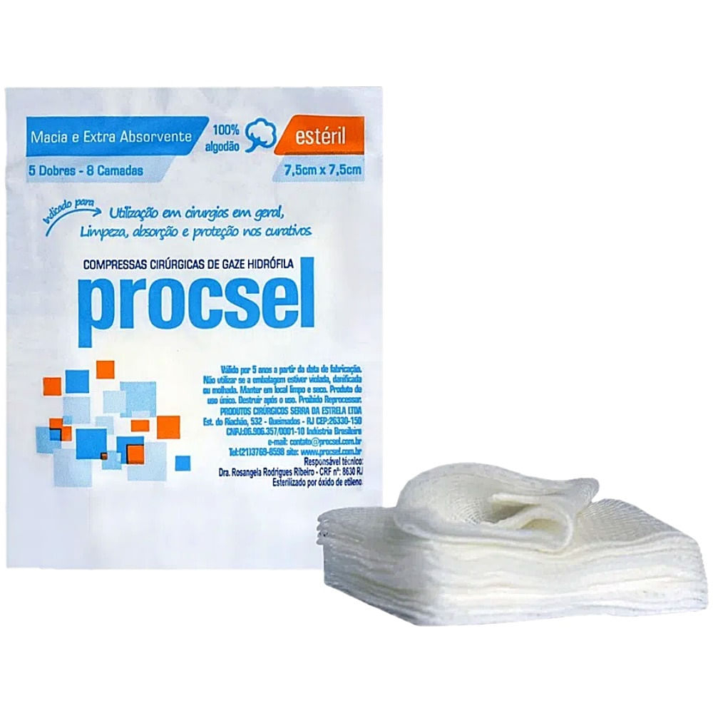 Compressa COMPRESSA GAZE HIDRóFILA PROCSEL 13FIOS 7,5X7,5CM - 10 GAZES | Drogasil