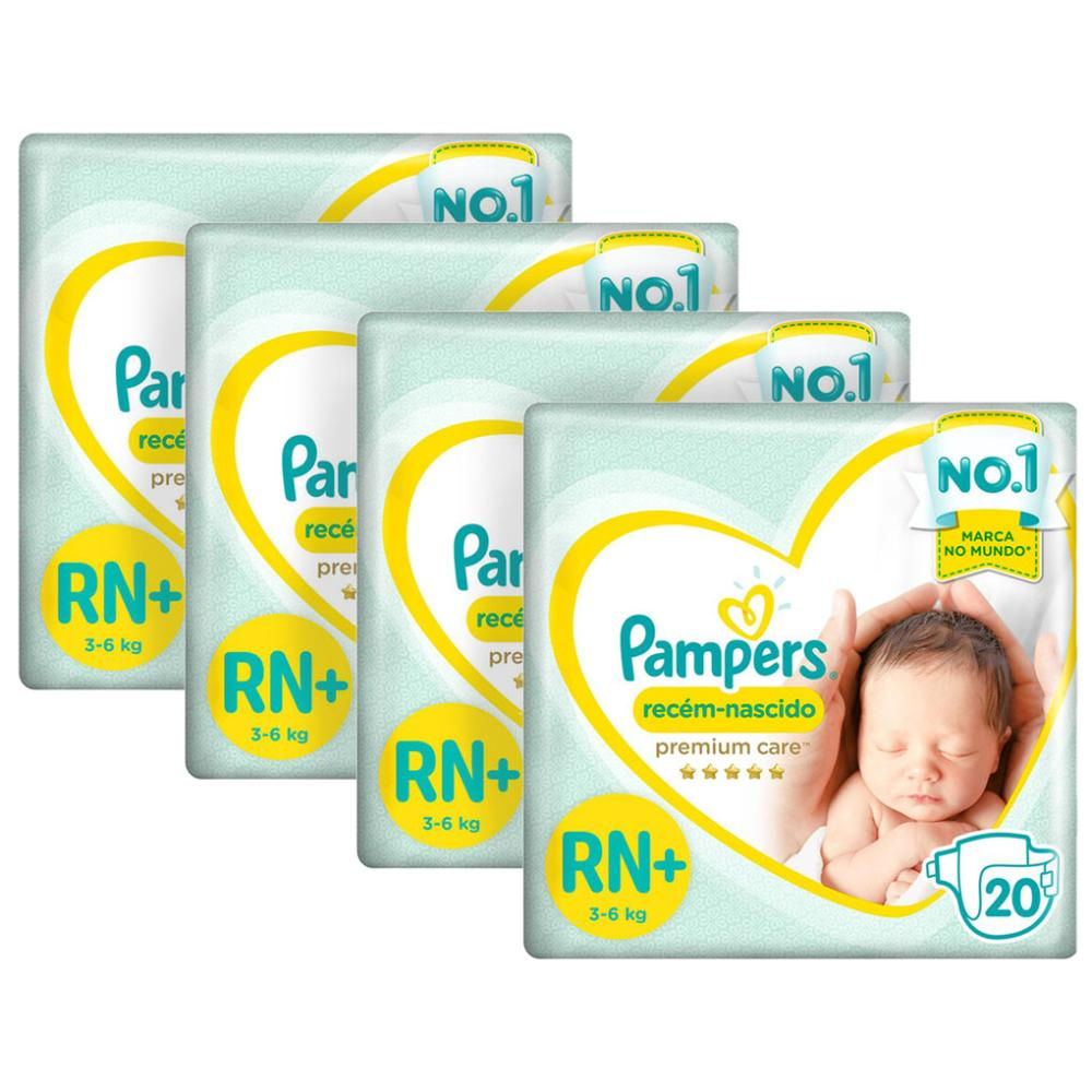 KIT FRALDA PAMPERS PREMIUM CARE RECéM NASCIDO PLUS COM 80 UNIDADES - 3 à 6KG