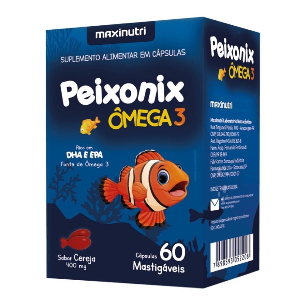 ÔMEGA 3 INFANTIL MASTIGáVEL SABOR CEREJA PEIXONIX 60 CáPS MAXINUTRI Menor preço em ÔMEGA 3 INFANTIL MASTIGáVEL SABOR CEREJA PEIXONIX 60 CáPS MAXINUTRI