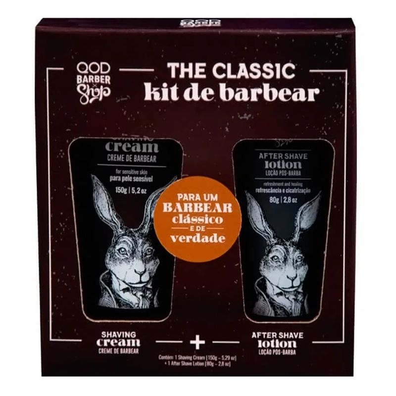 KIT QOD BARBER SHOP THE CLASSIC CREME DE BARBEAR 150G + LOçãO PóS-BARBA 80G '