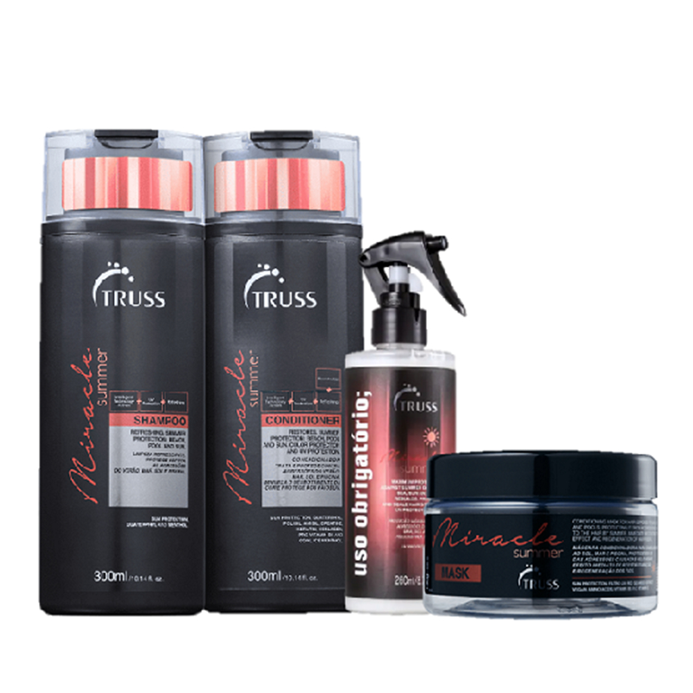TRUSS MIRACLE SUMMER DUO 300ML MASCARA CAPILAR 180G E USO OBRIGATóRIO 260ML Menor preço em TRUSS MIRACLE SUMMER DUO 300ML MASCARA CAPILAR 180G E USO OBRIGATóRIO 260ML