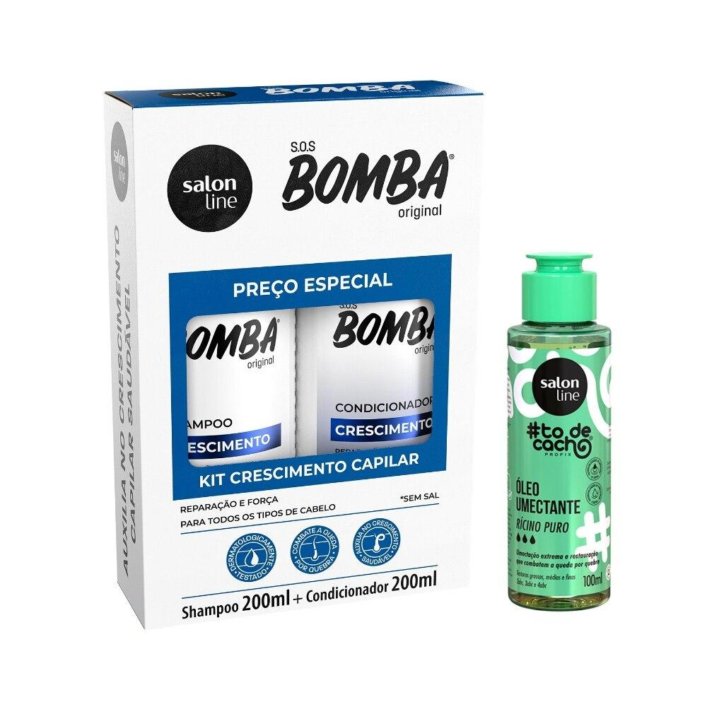 KIT SOS BOMBA ORIGINAL 200ML E ÓLEO DE UMECTAçãO TODECACHO RíCINO PURO SALON LINE Menor preço em KIT SOS BOMBA ORIGINAL 200ML E ÓLEO DE UMECTAçãO TODECACHO RíCINO PURO SALON LINE