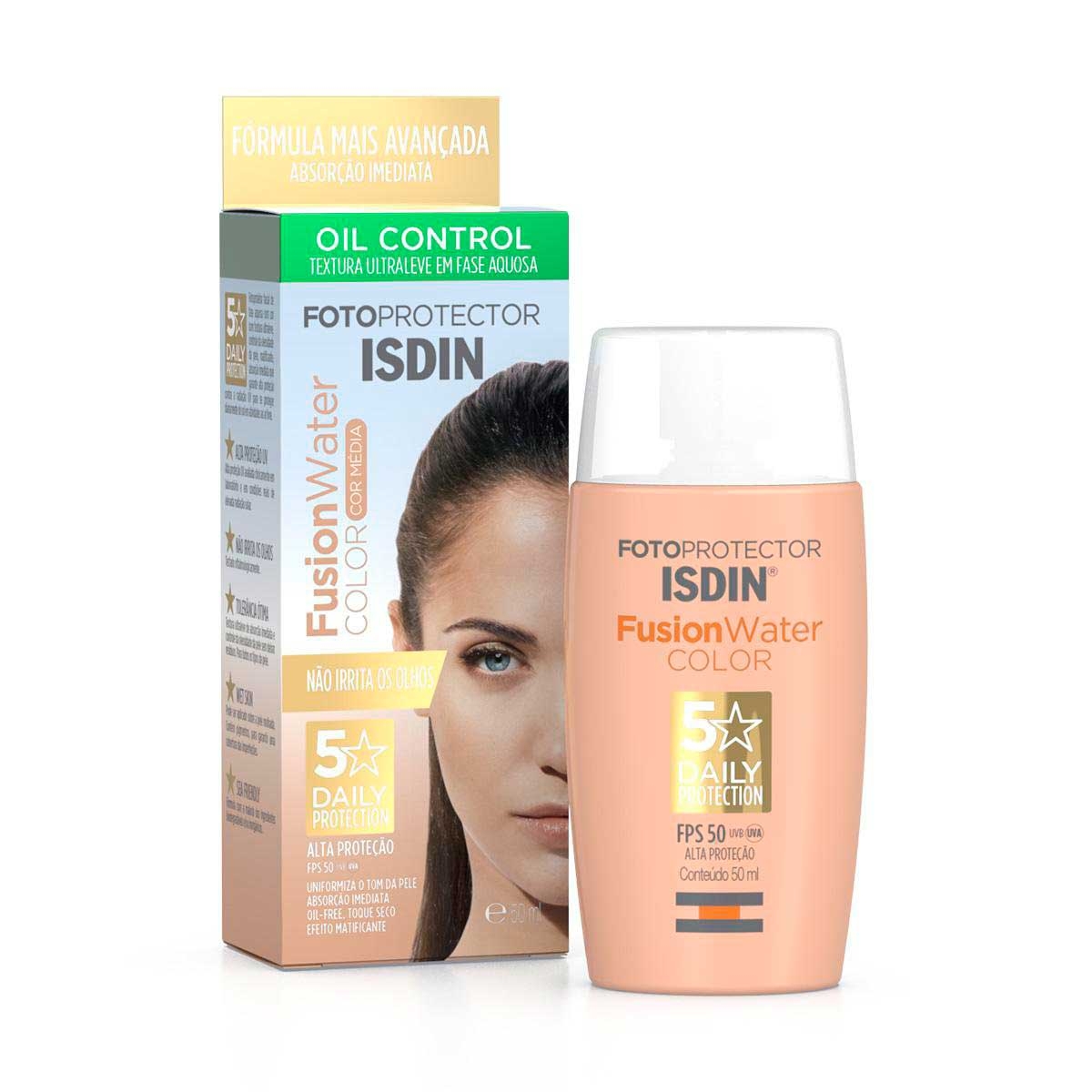 Protetor Solar Facial Isdin Fotoprotector Fusion Water Color Média FPS 50+ com 50ml
