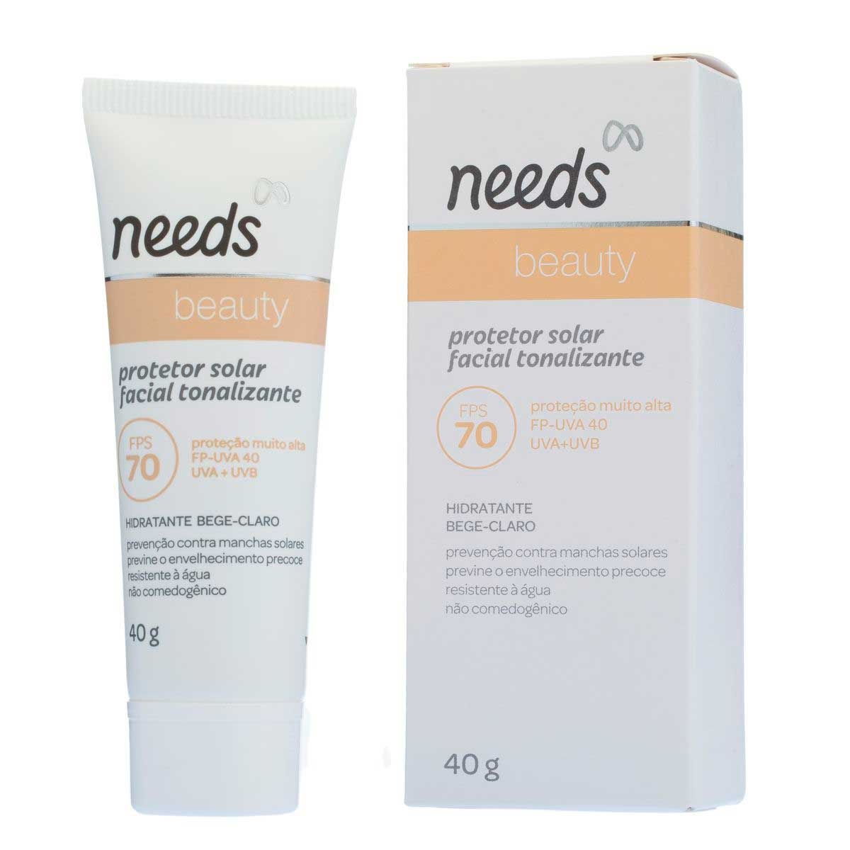 Protetor Solar Facial Needs Beauty cor Bege Claro FPS 70 com 40g Menor preço em Protetor Solar Facial Needs Beauty cor Bege Claro FPS 70 com 40g