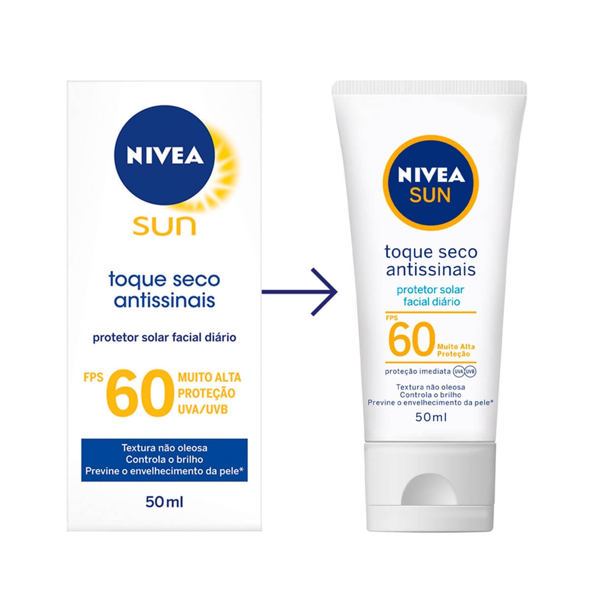 Protetor Solar Facial Nivea Sun Toque Seco Antissinais FPS 60 com 50ml 50ml
