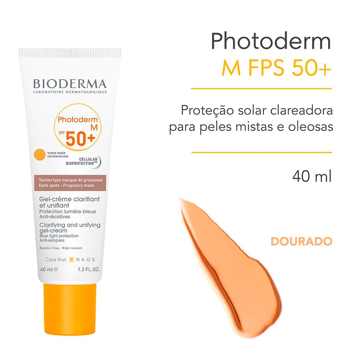 Protetor Solar Facial Bioderma Photoderm M Golden Colours Clareador FPS50 com 40ml Menor preço em Protetor Solar Facial Bioderma Photoderm M Golden Colours Clareador FPS50 com 40ml