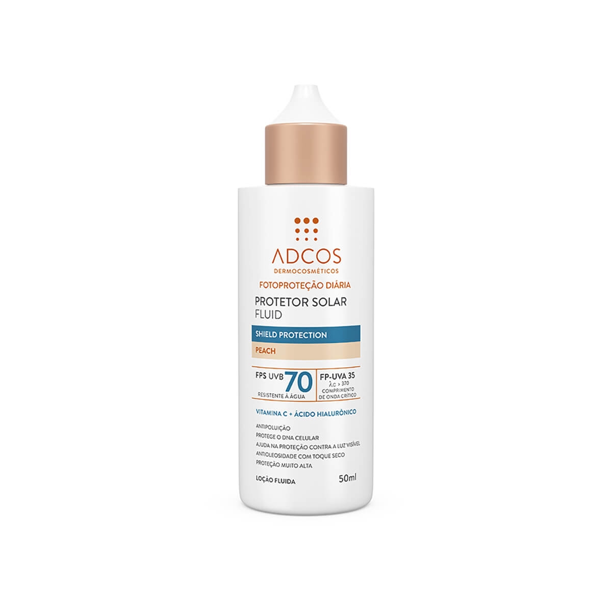 Protetor Solar Fluid Adcos Shield Protection Peach FPS70 50ml