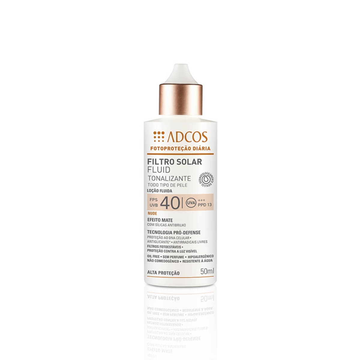 Protetor Solar Facial Adcos Fotoproteção Fluido Tonalizante Nude FPS 40 50ml